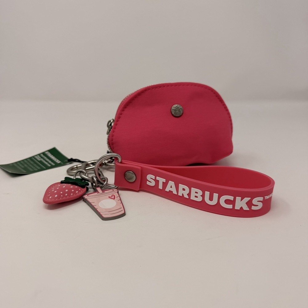 Starbucks Pouch Wristlet Keychain Pink Drink Series 2026 Strawberry Charm NWT - Picture 6 of 13